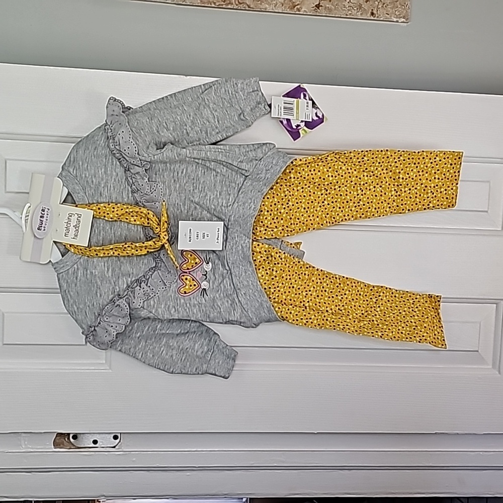 Blueberi Blvd Gray and Yellow Outfit Kid's Top Size 4T Pants Size 5 - Picture 1 of 13